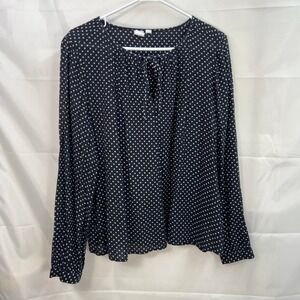 GAP women's long sleeve tie neck loose relaxed black polka dotted‎ blouse large